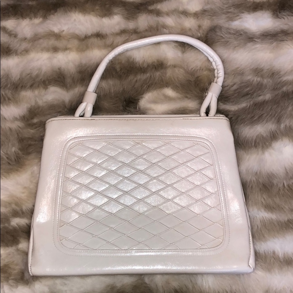 White Leather Top Handle Bag